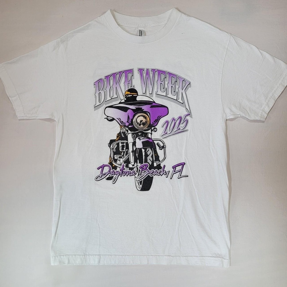 American Apparel Daytona Beach Bike Week 2025 Motorcycle T-Shirt Mens M White